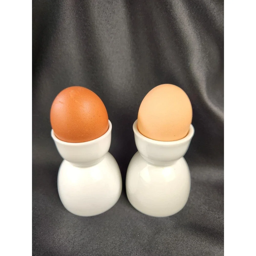 2 Vintage Double Egg Sides Solid White Porcelain Egg Cup Holder Ceramic
